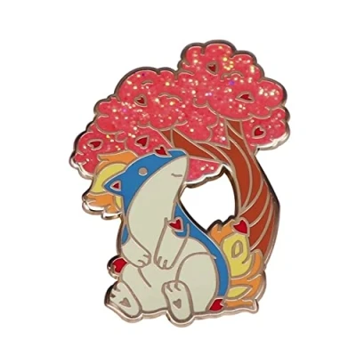 Abbildung von Niedliche Cartoon Quilavas und Kirschbaum Anstecknadel aus harter Emaille, Kawaii Flammen Elfen Brosche, Anime Fans, Geschenk, Jacke, Revers, Schmuck, Legierter Stahl