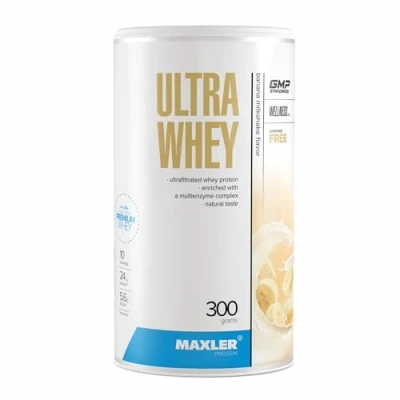 Abbildung von Maxler Ultra Whey Protein 24 g pro Portion Reines Pulver Molkenprotein Konzentrat, Isolat, Hydrolysat Mit BCAA Bananen Milchshake 300g