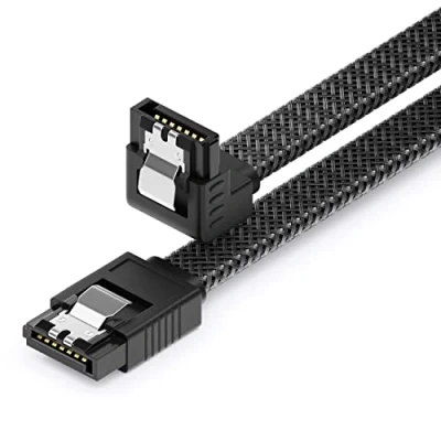Abbildung von deleyCON 60cm SATA 3 Kabel Nylon 6 Gbit/s Datenkabel III Anschlusskabel Serial ATA Verbindungskabel für Mainboard &amp; Festplatte HDD SSD 1 S L Stecker 90 Gewinkelt Schwarz