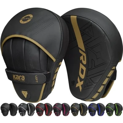 Abbildung von RDX Handpratzen Boxen MMA Kampfsport Training, Maya Hide Leder, Schwarz Boxpads Schlagpolster Kickboxen Boxpratzen, Handschlagpolster Trainerpratzen Boxing Pad, Schlagkissen Muay Thai Taekwondo Karate