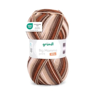 Abbildung von Gründl Wolle Big Mamma Print XXL zum Stricken Großknäuel 400 g / 1040 m Farbverlauf aus 100% Polyacryl kupfer haselnuss greige creme