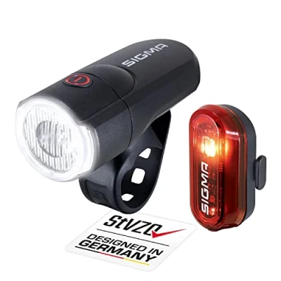 Abbildung von SIGMA LED Fahrradlicht Set Aura 30 &amp; Curve Fahrrad Licht Batteriebetrieben, Werkzeuglose Montage, Spritzwassergeschützt Lichter StVZO Zugelassen, Vorne +Hinten