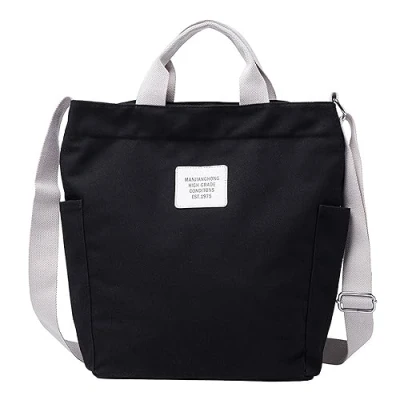 Abbildung von WANYIG Casual Handtasche Damen Chic Schultertasche Canvas Henkeltasche Schulrucksack Groß Umhängetasche Tasche Crossbody Bag Shopper (Schwarz)