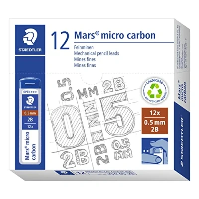 Abbildung von STAEDTLER 250 05 2B Mars Micro Feinminen, Minendurchmesser 0.5 mm, 2B, 12 Stück, graphitgrau