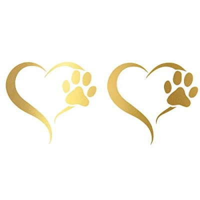 Abbildung von Finest Folia 2er Set Aufkleber Pfote und Herz 10x11cm Hund Katze Sticker für Auto Motorrad Wand Laptop Möbel Pfotensticker Hundepfote selbstklebend (K017 Gold)