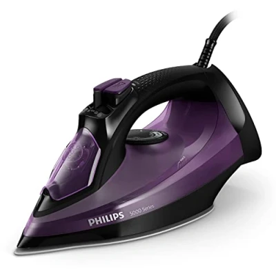 Abbildung von Philips 5000 Series Dampfbügeleisen 2400 W, konstante Dampfleistung 45 g/min, Dampfstoß 180 g, Vertikaldampf, SteamGlide Plus Bügelsohle, schwarz/lila (DST5030/80)