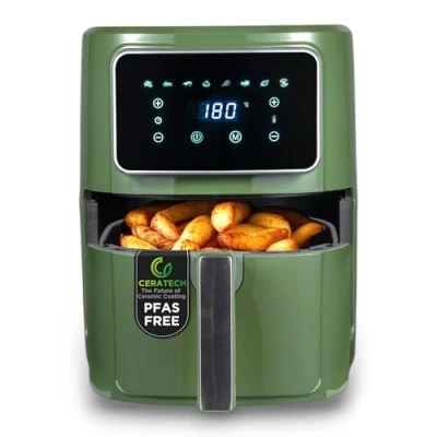 Abbildung von BERGNER MIDNIGHT PFAS Freie Heißluftfritteuse 1800W 6.9L 8 Kochprogramme Air Fryer mit Keramikbeschichtung Temperatureinstellung 80 200C Timer bis zu 30 min Gesundes &amp; Ölfreies braten