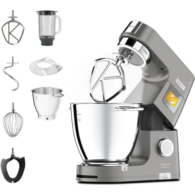 Abbildung von Kenwood Titanium Chef Patissier XL KWL90.034SI Küchenmaschine mit integrierter Waage &amp; 7 L Rührschüssel Wärmefunktion, 1400 Watt, inkl. 4 teiligem Patisserie Set, silber