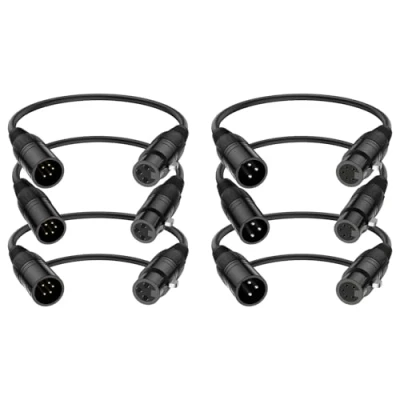 Abbildung von J&amp;D XLR Kabel, Stecker 3 Polig auf Buchse 5 &amp; Poliges Audiokabel, 6er Pack DMX Beleuchtungskabel, 30 cm