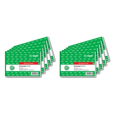 Abbildung von SIGEL SD021/10 Quittungsblock A6 quer, 10 Stück, 2x40 Blatt, selbstdurchschreibend, mikroperforiert, aus nachhaltigem Papier