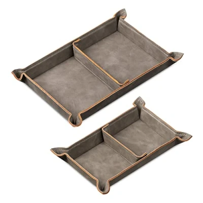 Abbildung von Navaris Lederschale Tablett aus Kunstleder 2x Schale Ablage Leder Ablageschale für Schmuck Schlüssel Münzen Handy Uhrenablage Schlüsselablage Organizer grau