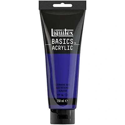 Abbildung von Liquitex 88700228 Basics Acrylfarbe, monopigmentierte Künstlerpigmente, lichtecht, mittlere Viskosität, Archivqualität, seidenglänzender Finish, 250ml Tube Ultramarinblau