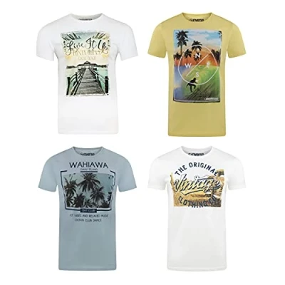 Abbildung von riverso Herren T Shirt RIVLukas 4er Pack Rundhals Regular Fit Kurzarm Print Sommer Sport Baumwolle XXL, Größe:XXL, Farbe:Farbmix 14