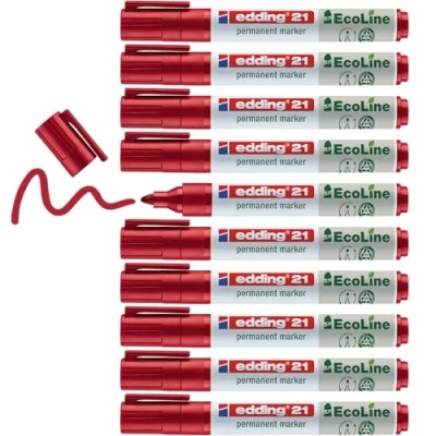 Abbildung von edding 21 Ecoline Permanentmarker rot 10 Stifte Rund Spitze 1,5 3 mm schnell trocknender Permanent Marker wasserfest, wischfest für Karton, Kunststoff, Holz, Metall Universalmarker
