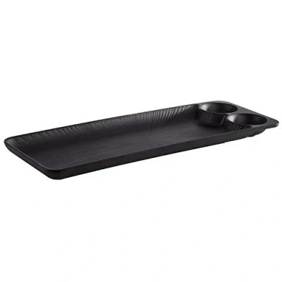 Abbildung von APS 85097 Melamintablett NERO mit 2 integrierten Dipschälchen, Serviertablett für vielerei Speisen, 41,0 x 15,0 2,5 cm