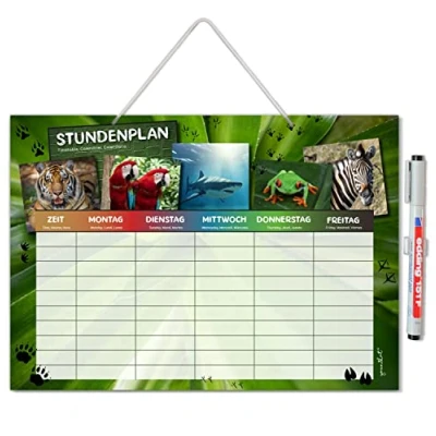 Abbildung von younikat Stundenplan abwischbar zum aufhängen I wilde Tiere bunt inkl. Stift wiederbeschreibbar Grundschule Jungen Mädchen dv_1225