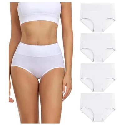 Abbildung von wirarpa Damen Unterhosen Baumwolle Slips Hoher Taille Atmungsaktive Taillenslip Wochenbett Unterwäsche Mehrpack Größen 32 58, Weiß, Large (42/44)
