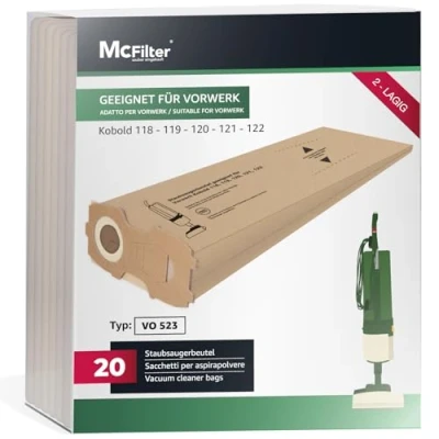 Abbildung von McFilter 20 Staubsaugerbeutel geeignet für Vorwerk Kobold VK118 VK119 VK120 VK121 VK122 Filterpapier 2 lagig VK 118 119 120 121 122 Ersatz FP118 Beutel Typ VO 523