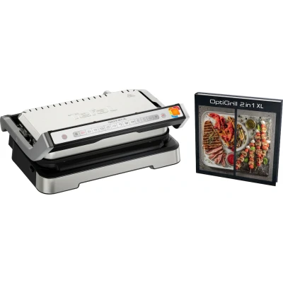 Abbildung von Tefal OptiGrill 2in1 XL Kontaktgrill, Aufklappbar, Tischgrill, 12 Programme, Garstufenanzeige, Abnehmbare Platten, Elektrogrill, GC782D10, Silber