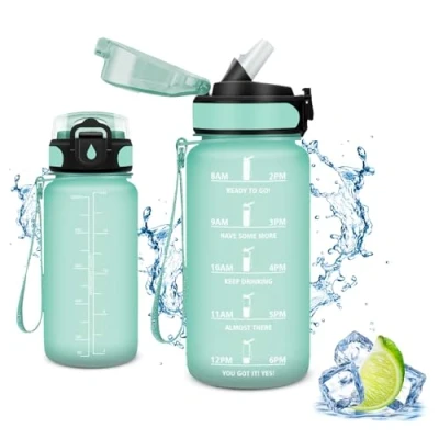 Abbildung von Vikaster Trinkflasche Sport, Water Bottle with Straw 500ml, Leak Proof, BPA Free, Sportflasche für Camping, Yoga, Gym, Schule, Outdoors