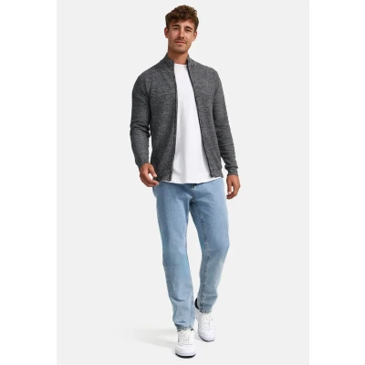 Abbildung von Indicode Herren INWestmoon Strickjacke mit Stehkragen Fein Strick Cardigan aus 100% Baumwolle Charcoal Mix XXL