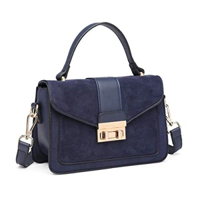 Abbildung von Miss Lulu Damen Umhängetasche Mittelgroß Henkeltasche Tasche mit Kunstleder und Wildleder Vintage Flap Handtasche Crossbody Bag Elegant Exquisit