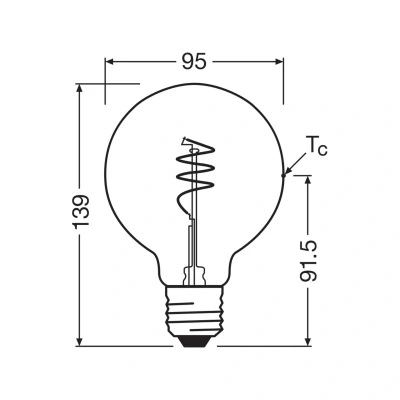 Abbildung von OSRAM Vintage 1906 Globe ist eine warmweiße LED Lampe mit spiralförmigem Filament in klassischer Ballform. Sie bietet 3.4 W für 470 lm, E27 Fassung, goldfarbenes Glas, 95 mm Durchmesser, 2700 K.