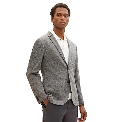 Abbildung von TOM TAILOR Herren 1039891 Jersey Sakko mit Reverskragen, 19393 grey Houndstooth, 52