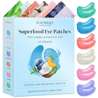 Abbildung von Plantifique Superfood Augenpads 12 Stück Eye Pads Gegen Augenringe und Schwellungen mit Grüntee, Kollagen, Aloe Vera Blaubeeren