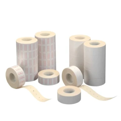Abbildung von Herlitz 1605294 1 zeiliges Preisauszeichnungsetikett,12 Rollen mit 1.200 Etiketten je 12 Rollen, Farbe weiss oder weiß 2 roten Balken