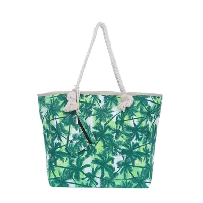 Abbildung von DonDon Strandtasche XXL Familie Badetasche Damen mit Reißverschluss Beach bag groß Palmen grün weiß