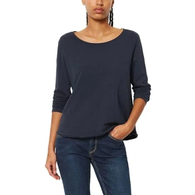 Abbildung von MARC O&#039;POLO Denim Damen Langarmshirt aus Bio Baumwolle mit U Boot Ausschnitt, Blau (Scandinavian Blue), XXS