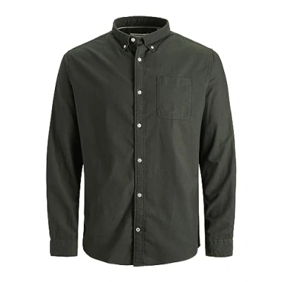Abbildung von Herren Jack &amp; Jones Einfarbiges Plus Size Hemd Basic Übergrößen Langarm Shirt Uni Business JJEOXFORD, Farben:Grün, Größe Hemd:8XL