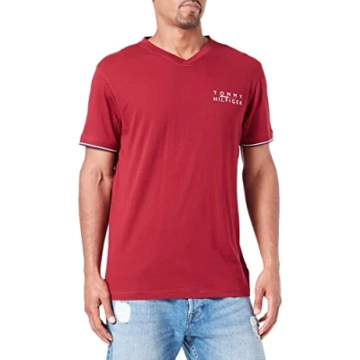 Abbildung von Tommy Hilfiger Herren T Shirt Kurzarm Rundhalsausschnitt, Rot (Rouge), S