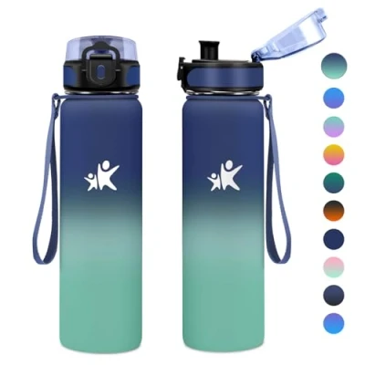 Abbildung von KollyKolla Trinkflasche Edelstahl, Thermosflasche 1L, BPA Frei Isolierflasche, Auslaufsicher Thermoskanne, Wasserflasche für Kinder, Schule, Sport, Sprudel, Fitness, Outdoor, Camping