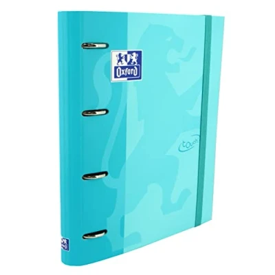 Abbildung von Oxford, Ringordner mit 4 Ringen A4, Hardcover, gummierter Verschluss, 5 x Raster und Farbstreifen, Stickerbogen, Blau Touch