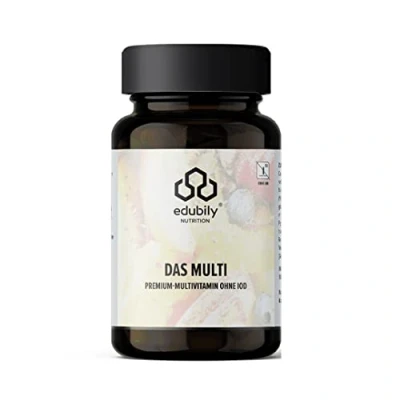 Abbildung von edubily nutrition® Multivitamin Kapseln ohne Jod mit Vitaminen, Mineralien &amp; Spurenelementen wie Chrom, Kupfer, Mangan, Molybdän, PQQ, Q10, Selen, Zink, Eisen 90 kleine (Multi Iod)