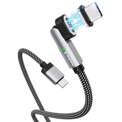 Abbildung von Magtame Magnetic USB C auf Kabel 100W Rechteckiger Winkel, 1.5M Ladekabel, 90 Grad Datentransfer Typ geflochten Kompatibel mit Phone 15 Plus/Pro/Max, MacBook, Switch