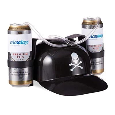 Abbildung von Relaxdays Trinkhelm Pirat, Helm mit Schlauch, für 2 Dosen Bier, Karneval Spaß Partyartikel, Totenkopf Bierhelm, schwarz