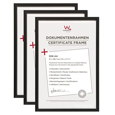 Abbildung von walther design Bilderrahmen schwarz 21 x 29,7 cm (DIN A4) Aluminium Dokumentenrahmen 3er Pack, Chair Alurahmen AJ130B3