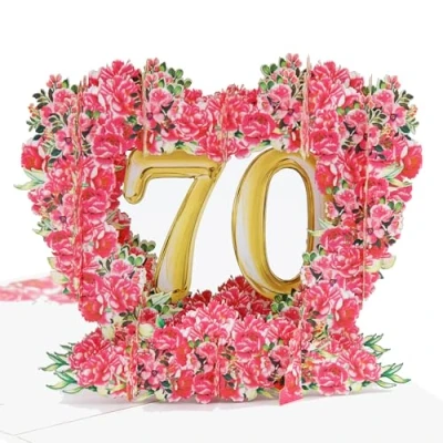 Abbildung von Favour Pop Up® NEU romantische Glückwunschkarte zum runden 70. Geburtstag. Ein filigranes Kunstwerk in perfekter 3D Optik XP070