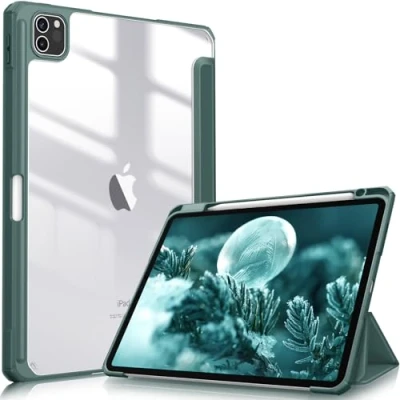 Abbildung von Fintie Hybrid Hülle für iPad Pro 11 2022/2021 (3./4. Generation) mit Stifthalter Stoßfeste Schutzhülle transparenter Hartschale auf der Rückseite 2020/2018, Dunkelgrün