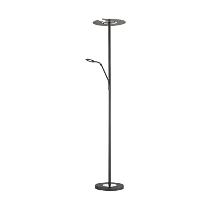 Abbildung von Fischer &amp; Honsel Stehleuchte Dent, 2 flammig, Stehlampe mit Deckenfluter Lesearm, separat stufenlos dimmbar Tastdimmer, Metall Abdeckglas, Schwarz matt Chromfarben, Höhe: 180cm, 40318