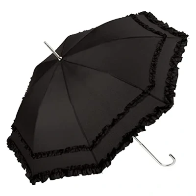 Abbildung von VON LILIENFELD Regenschirm Sonnenschirm Brautschirm Hochzeitsschirm Mary Poppins Schirm Auf Automatik mit Rüschen schwarz
