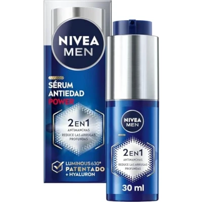 Abbildung von NIVEA MEN POWER Anti Aging Serum 2 in 1 Falten und (1 x 30 ml), Feuchtigkeitsspendendes Gesichtsserum mit Luminous 630 für Herren, Flecken Hyaluronsäure