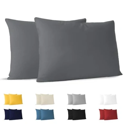 Abbildung von Dreamzie Kissenbezug 30x50 (Set mit 2) 100% Jersey Baumwolle 150 g/qm Kissenbezüge Anthrazit Für 50x30 cm Kissenhülle Resistent und Hypoallergen