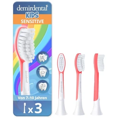 Abbildung von 3er demirdental for Kids Ersatzbürsten passend für Philips Sonicare Kinder Schallzahnbürsten von 7 bis 10 Jahren, entspricht HX6043 HX6044, Rot