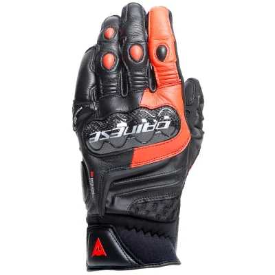 Abbildung von Dainese Carbon 4 Short Gloves, Kurze Motorradhandschuhe aus Leder, mit Knöchelprotektoren Carbon, Mann, Schwarz/Fluo Rot, XL