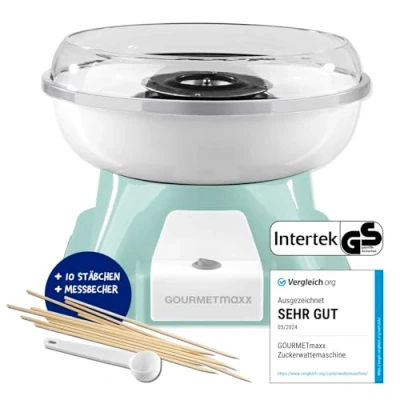 Abbildung von GOURMETmaxx Zuckerwattemaschine für Zuhause Das Original mit 10 Stäbchen &amp; Messlöffel in nostalgischem Retro Design mint Cotton Candy höchster Qualität jeden Anlass [Mint]
