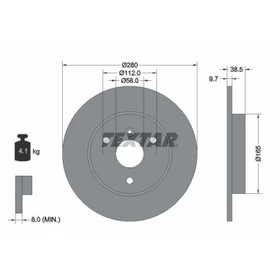 Abbildung von TEXTAR PRO 92155503 Bremsscheibe 280 9,7 03/04 112 voll beschichtet ohne Radbefestigungsbolzen, Radnabe SMART: Fortwo II Coupe